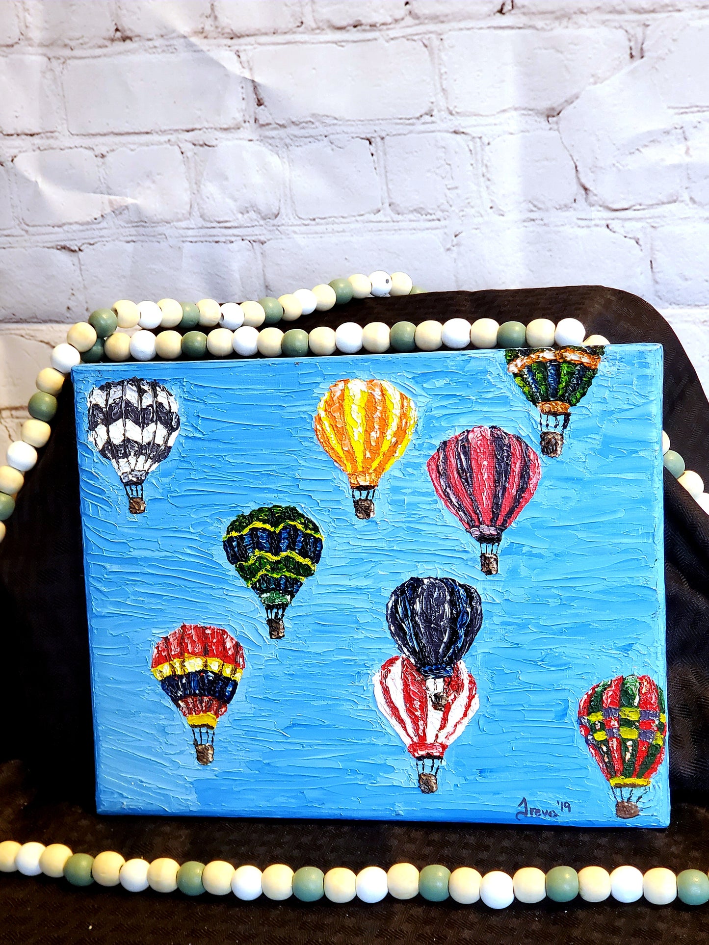 Hot air balloon oil painting