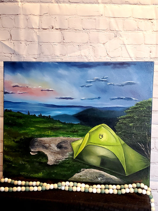 Camping oil painting