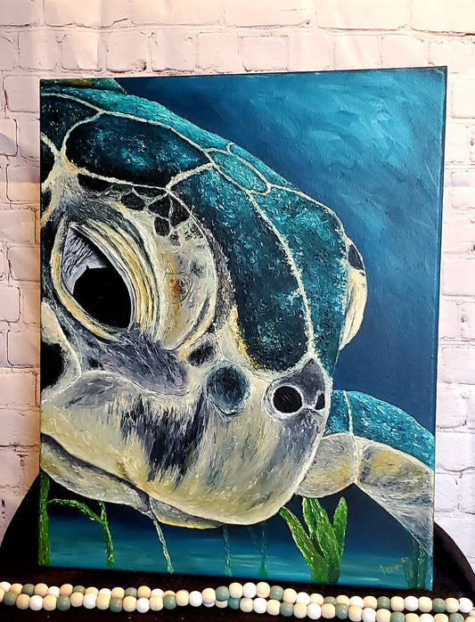 Sea turtle oil painting