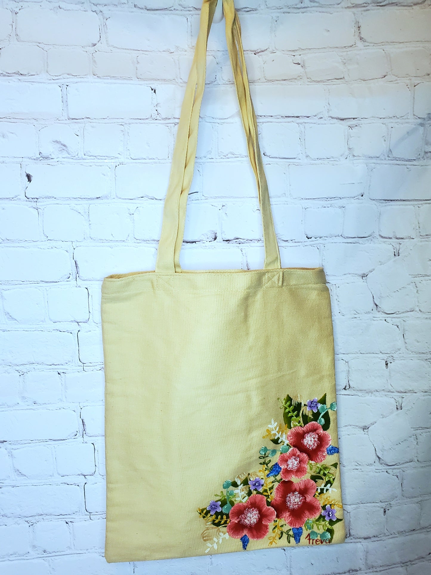 Floral painted canvas tote