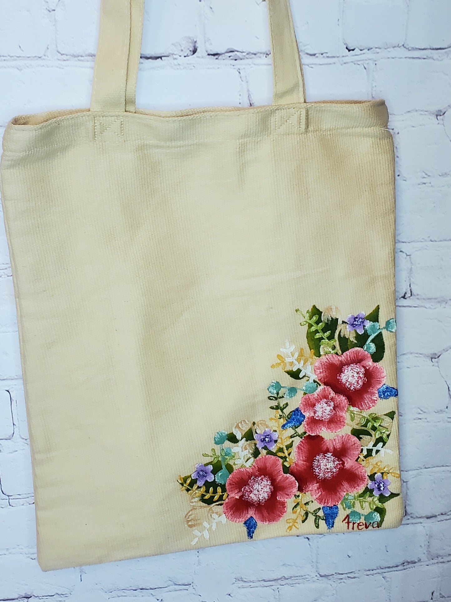 Floral painted canvas tote