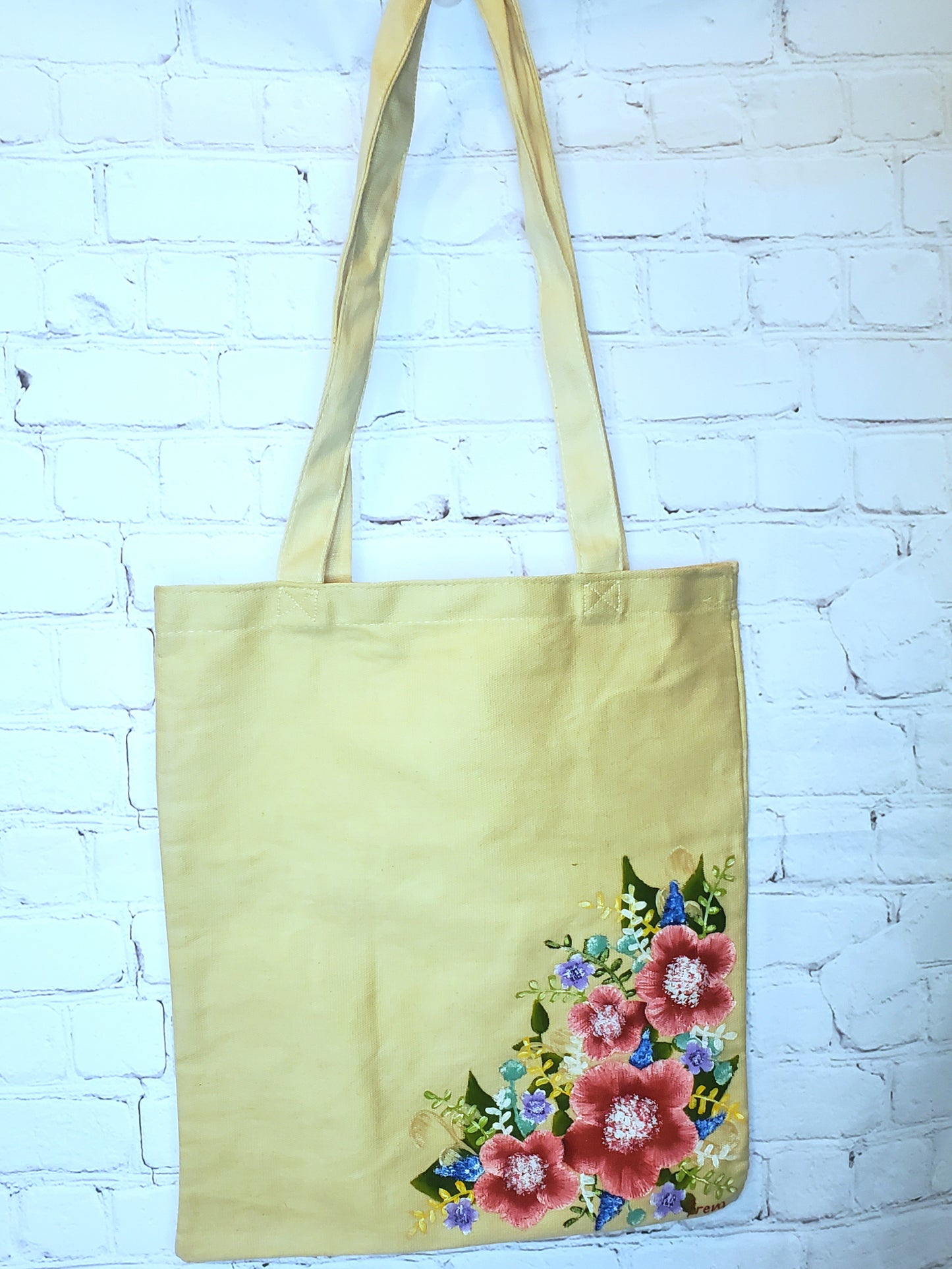 Floral painted canvas tote