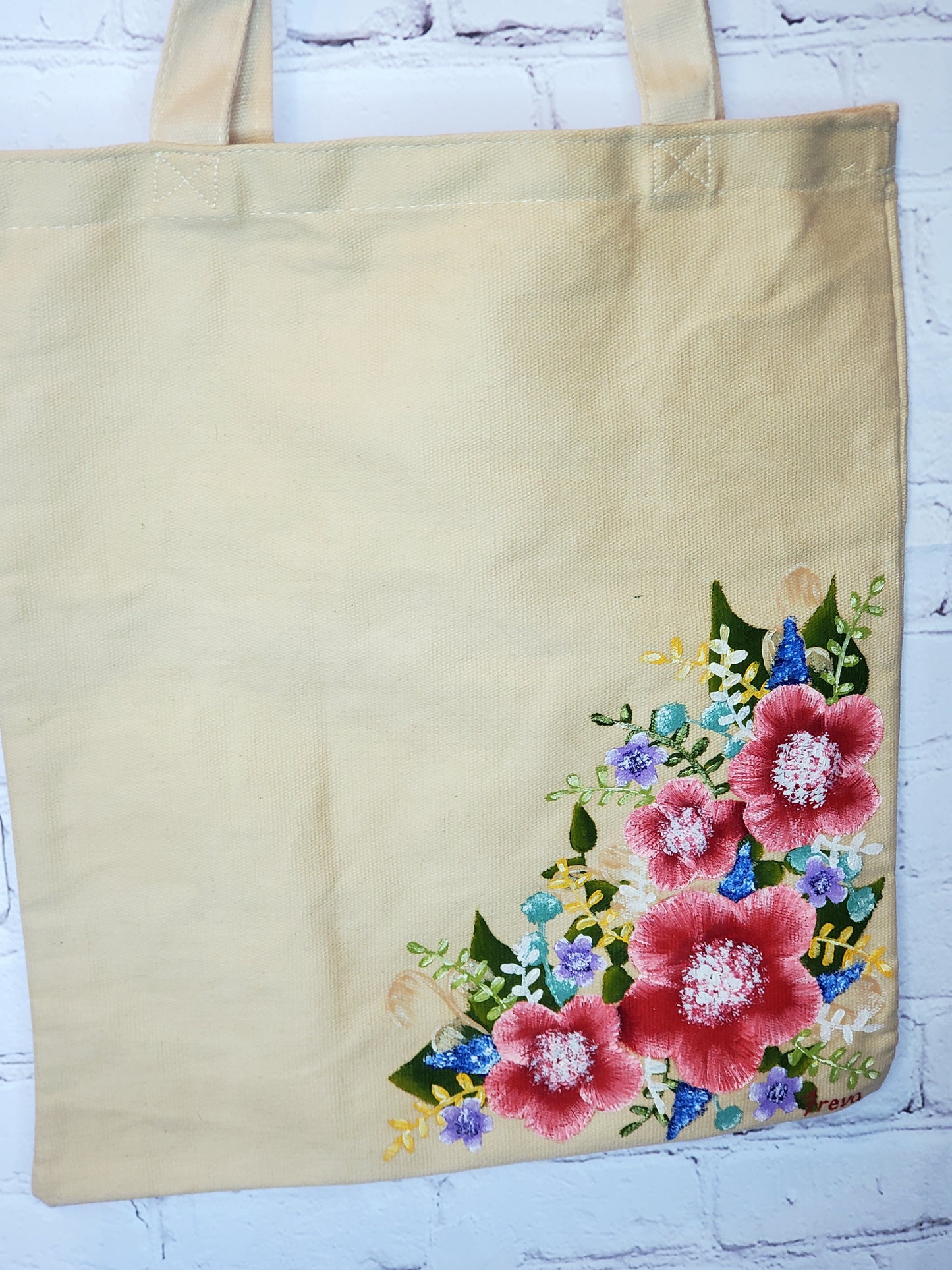 Floral painted canvas tote