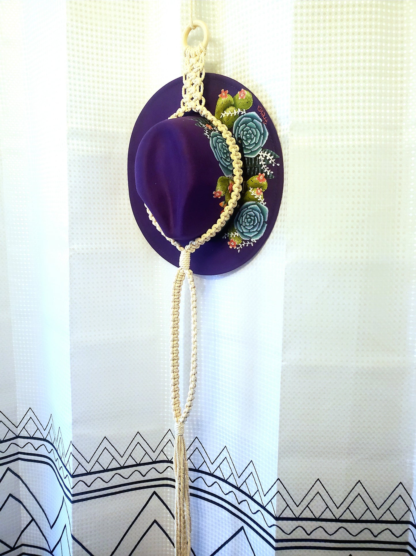 Macrame hat hanger