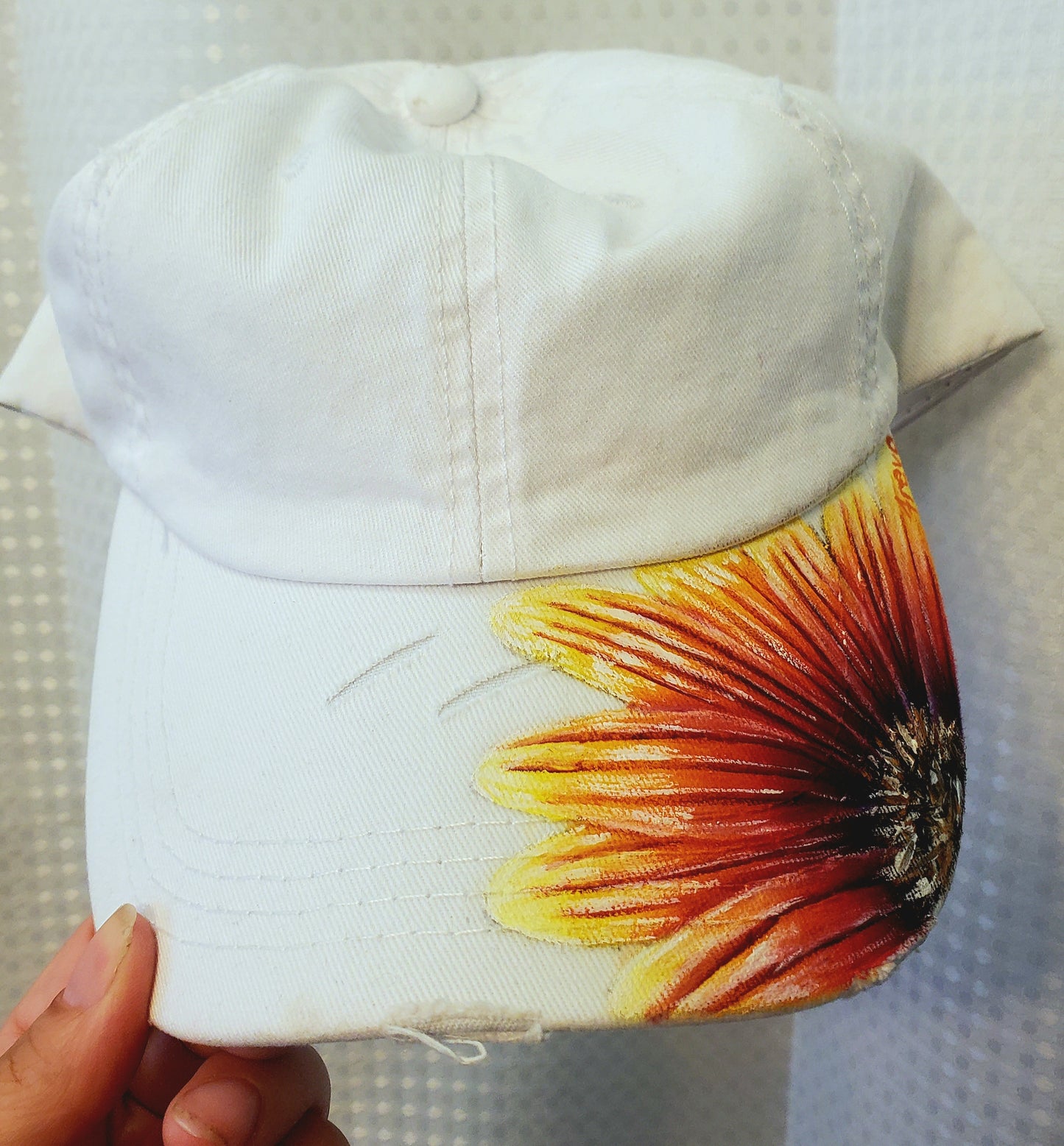 White painted baseball ponytail hat